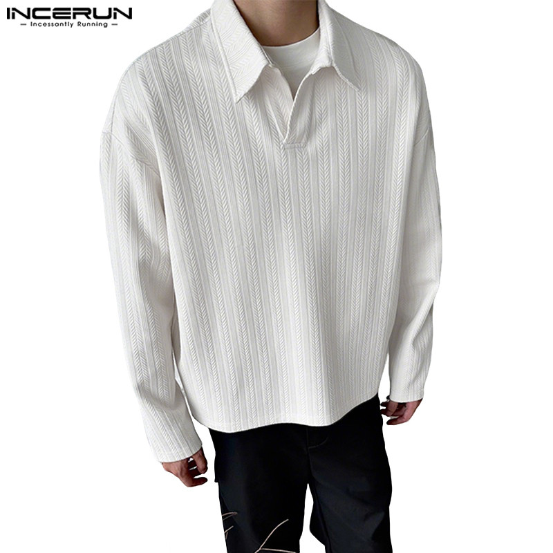 INCERUN เสื้อโปโลแขนยาวดีไซน์เก๋ สวมใส่ง่าย เหมาะสำหรับผู้ชาย