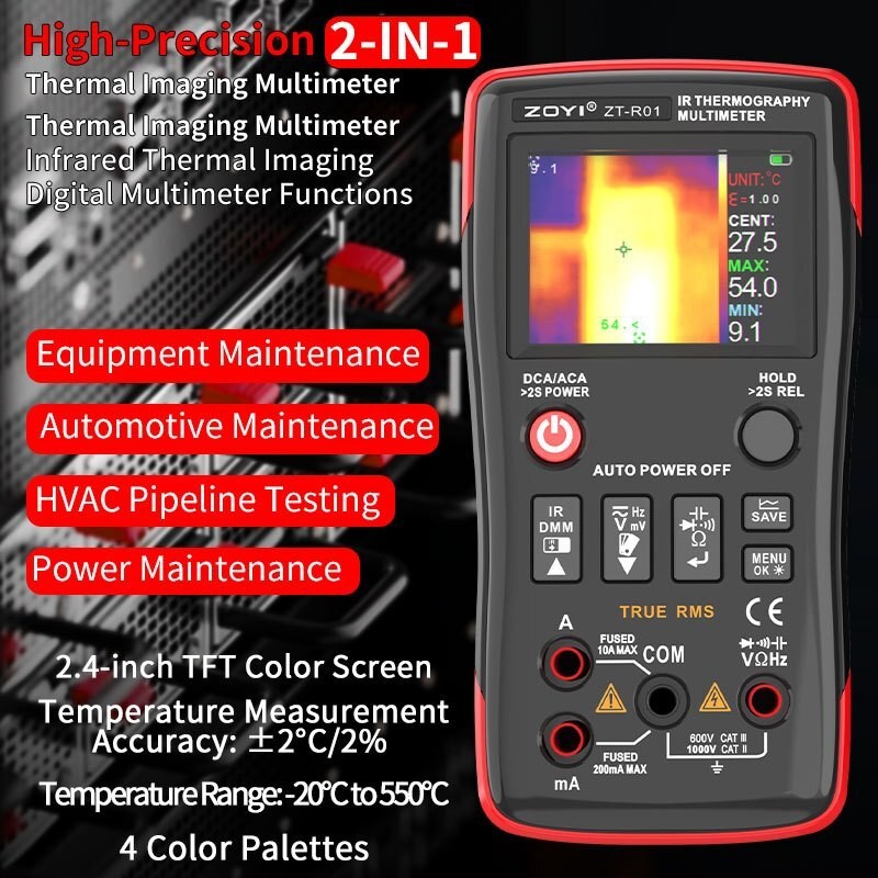 ZOYI R01 Digital Thermal Imager มัลติมิเตอร์ความร้อนการถ่ายภาพแรงดันไฟฟ้าปัจจุบันความต้านทานการวัด