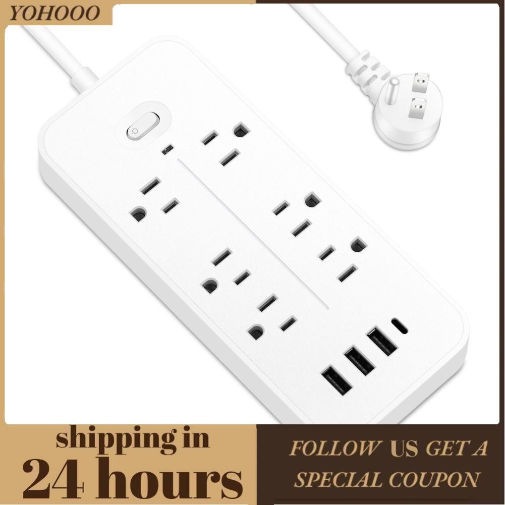 Yohooo US Plug Power Strip Power Portable Protection Protection Surge Protector 6 Outlet สำหรับบ้าน