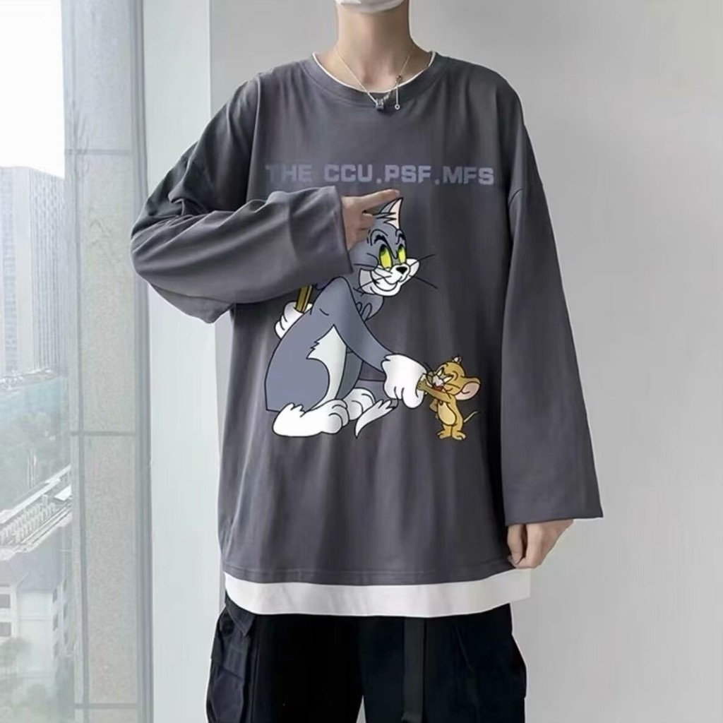 2025 NEW 20252024 Autumn New Men's Cartoon Print Round Neck Long Sleeve T-Shirt American Style Trend
