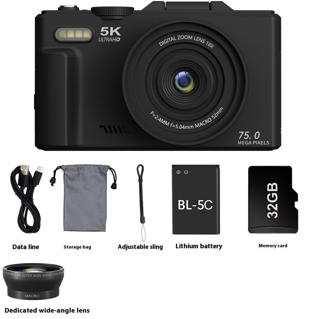 HJX WD08 กล้องดิจิตอลสําหรับถ่ายภาพ 5K Vlog กล้อง 3 นิ้ว 180° Flip Screen 18x Digital Zoom Compact R