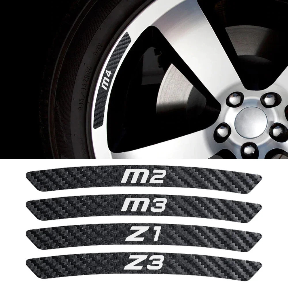 4PCS รถสติกเกอร์ขอบล้ออุปกรณ์เสริมคาร์บอนภายนอกสไตล์สําหรับ BMW Z4 E89 E85 Z3 M1 Homage 40i M2 CS M3