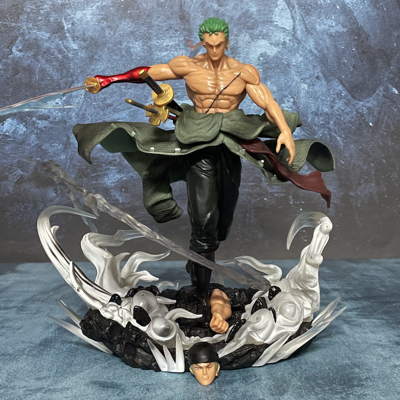 รุ่นคุณภาพสูงสามพันโลก Zoro One Piece GK ขนาดใหญ่แกะสลักสองหัว Ronoa Zoro โมเดลเครื่องประดับทํามือ