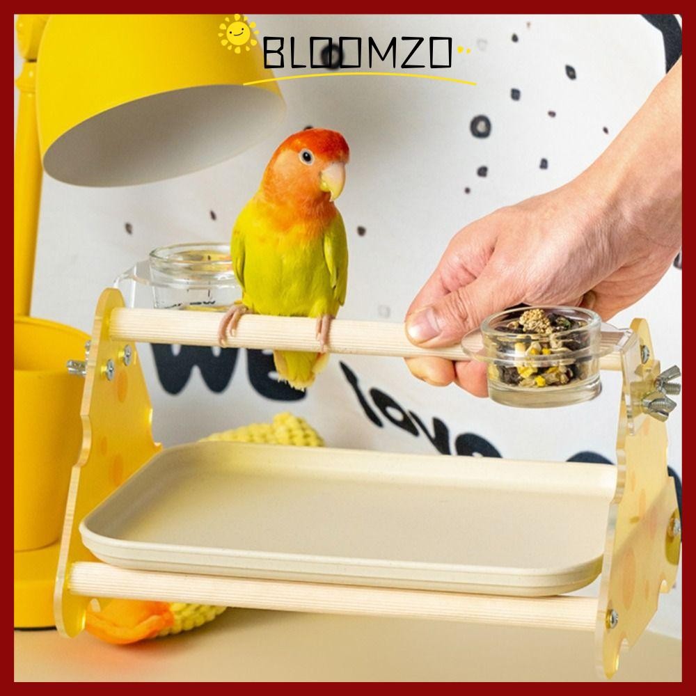 ของเล่นนกแก้ว BLOOMZO อุปกรณ์ของเล่นแบบโต้ตอบ|ขาตั้งชีสตั้งโต๊ะผิว, อุปกรณ์กรงนกที่ทนทาน ขาตั้งฝึกซ้อม เครื่องให้อาหารกรงนก