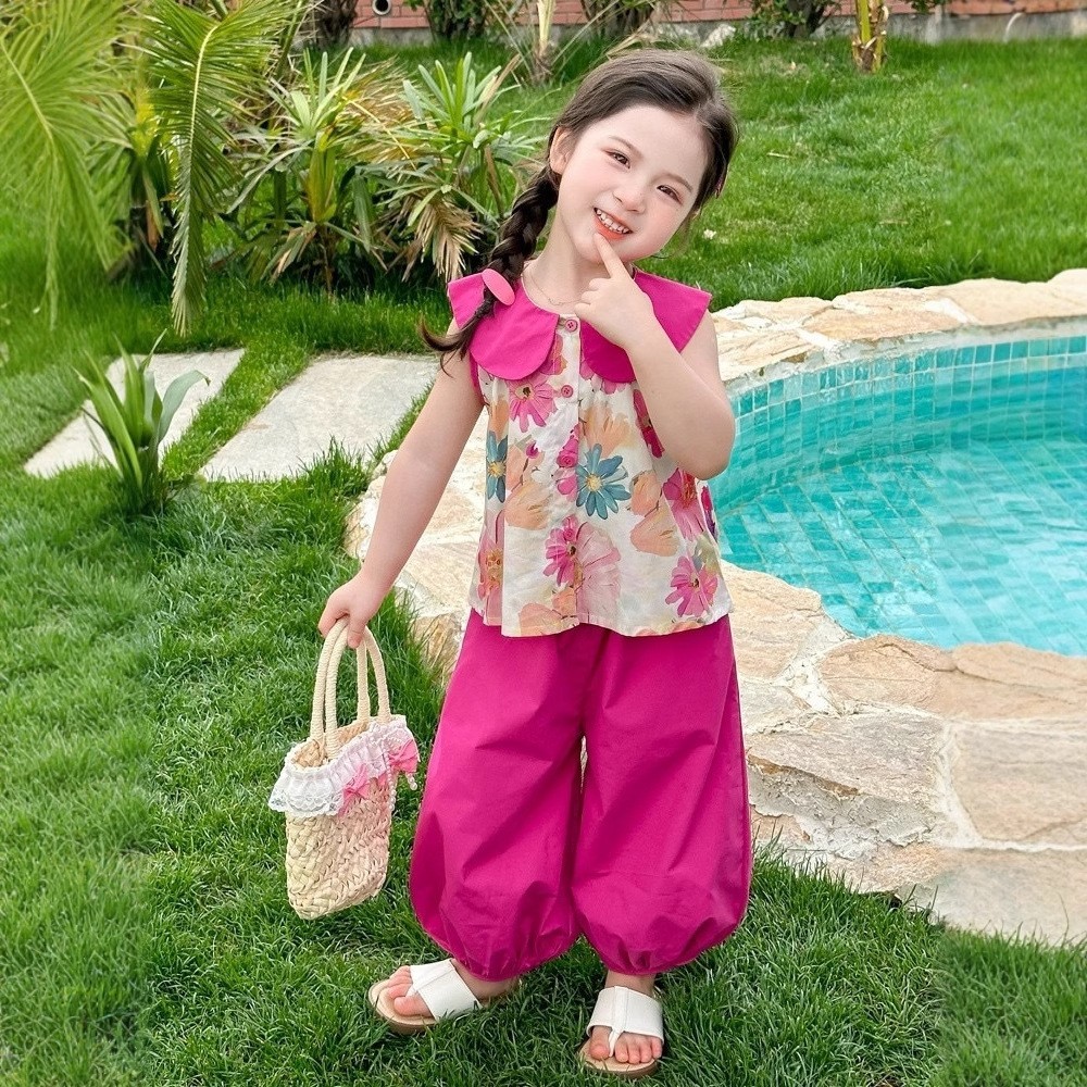 สาวสองชิ้นตุ๊กตาคอ 2025 ชุดเสื้อผ้าสาวชุดเด็กฤดูร้อนกระโปรงเสื้อกั๊กบาง ✨calibri_19.th✨