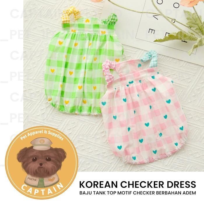 [29] KOREAN CHECKER DRESS DOG CAT PUFF DRESS FLORAL DOG CLOTHES CAPTAINPET - PINK S