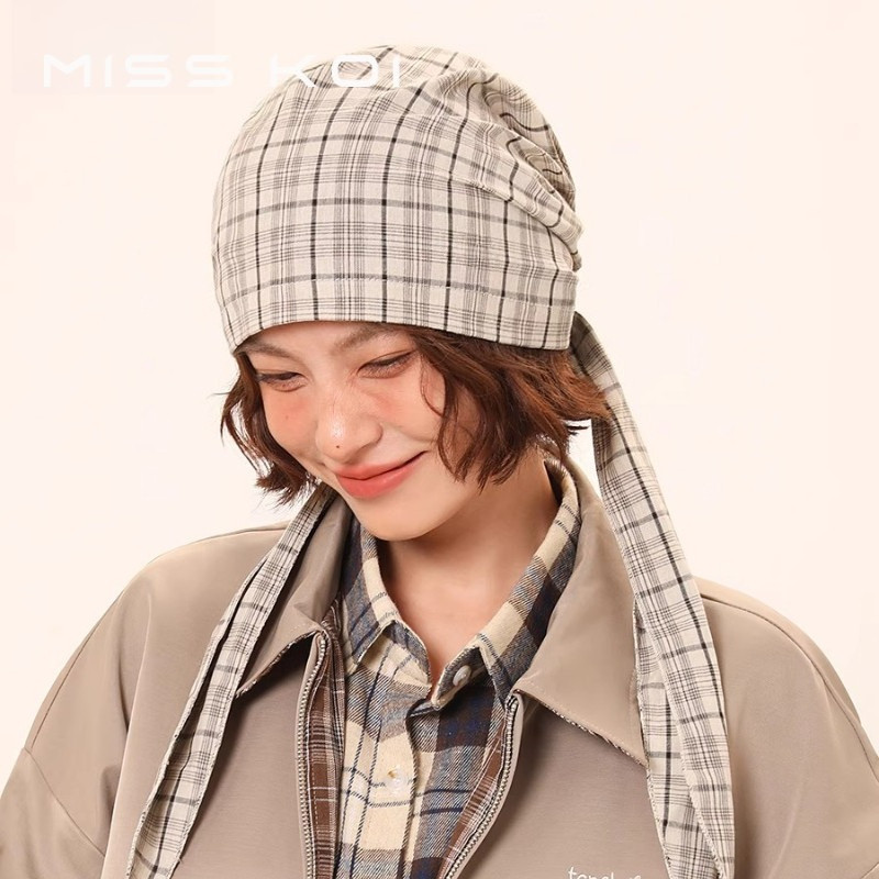 MISSKOI หมวกเสื้อสวมหัว ลายสก๊อตแบบเกาหลี ดีไซน์เรโทร รูปที่ 4