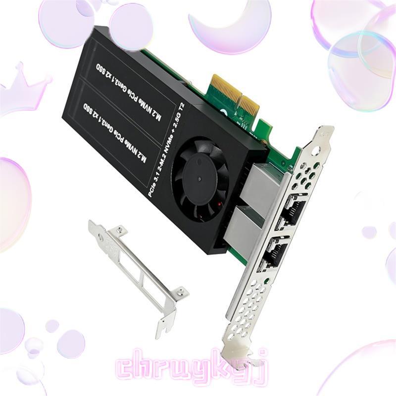 PCIe 3.0 X8X16 การ์ดขยาย 2 X M.2 M Key NVMe SSD NVME การ์ดขยาย 1226 + ASM2812 Dual 2.5G พอร์ตทองแดง 