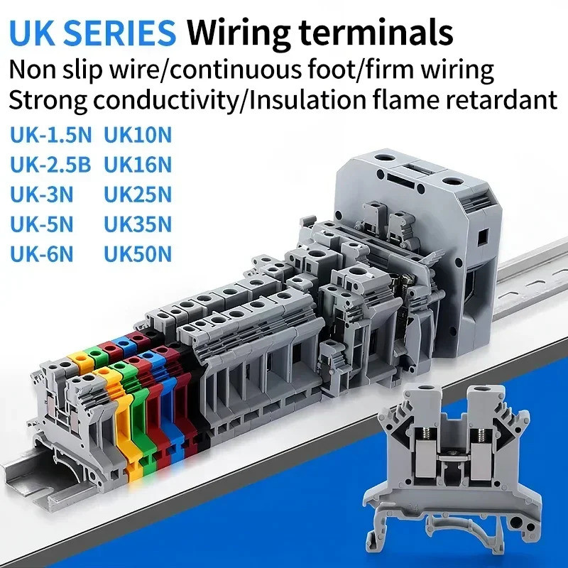 UK1.5N/2.5B/3N/5N/6N/10N/16N/25N/35N/50N Terminal Block สกรู Clamp Connector DIN Rail Universal ทองเ