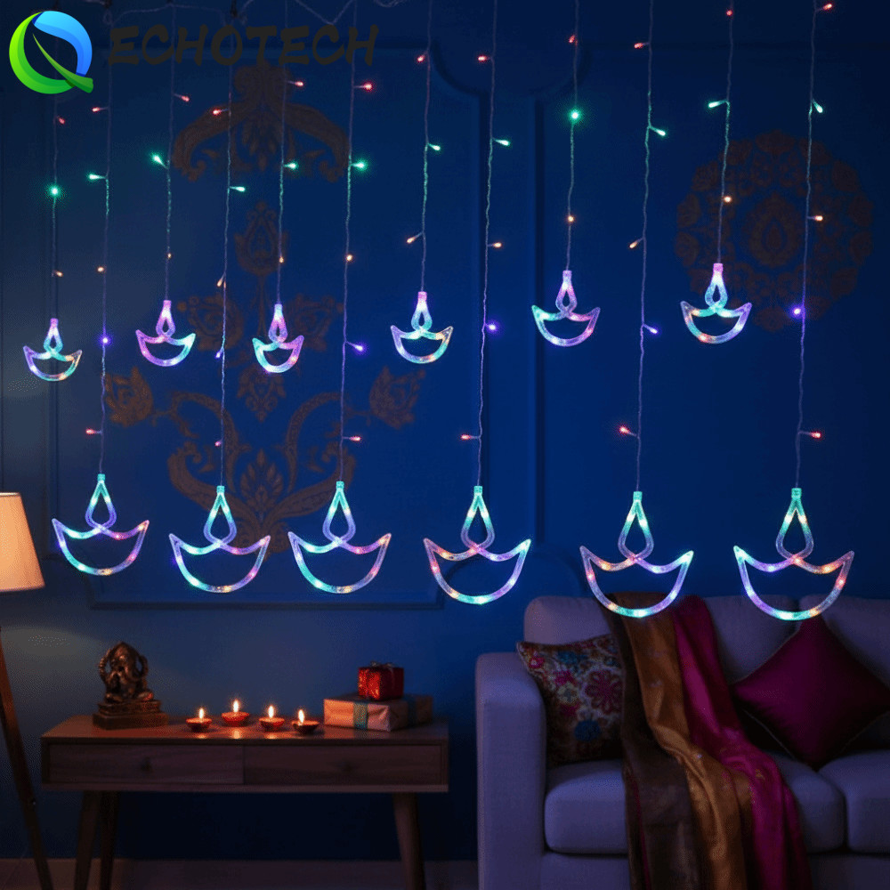 ECHOTECH ผ้าม่าน Light, Brilliant Night รูปหัวใจ Diwali Light, Diwali ตกแต่ง Happy Diwali ปลั๊ก USB 