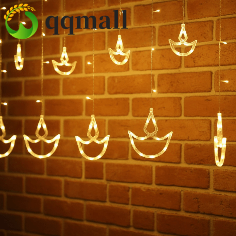 QQMALL Diwali Light, Heart Shape Brilliant Night Curtain Light, Christmas Happy Diwali USB Plug Stri