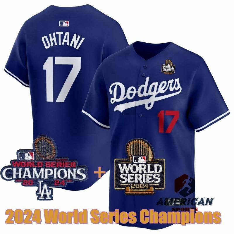 ผู้ชาย 2024 World Series Champions Jersey Los Angeles Dodgers Shohei Ohtani Blue Baseball Jersey