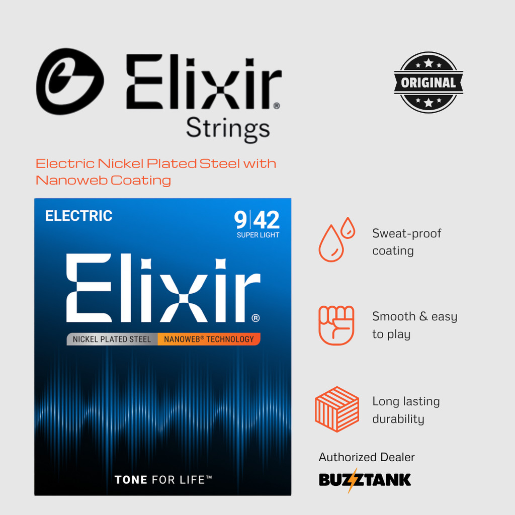 Elixir NANOWEB สายกีตาร์ไฟฟ้าเหล็กชุบนิกเกิล