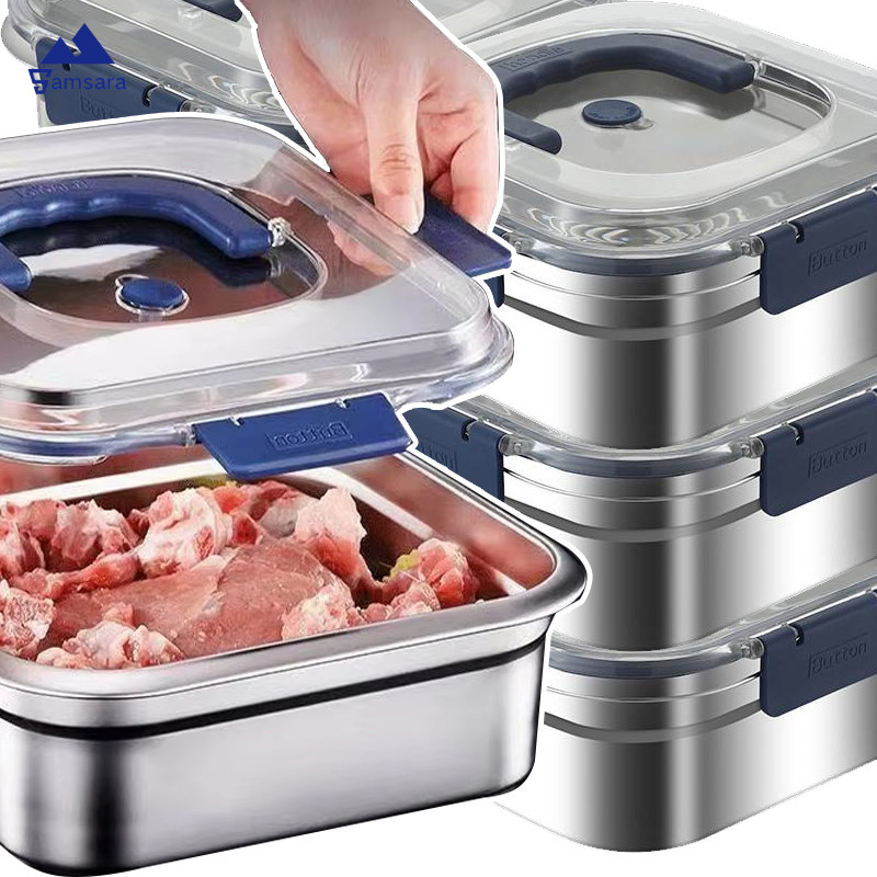 ภาชนะเก็บอาหารสแตนเลส316เกรด | ฐานแบบไม่ติดลายคลื่นกล่องอาหารกลางวันพร้อมที่จับแบบถอดได้ฝาปิดป้องกันการรั่วสําหรับเดินทาง