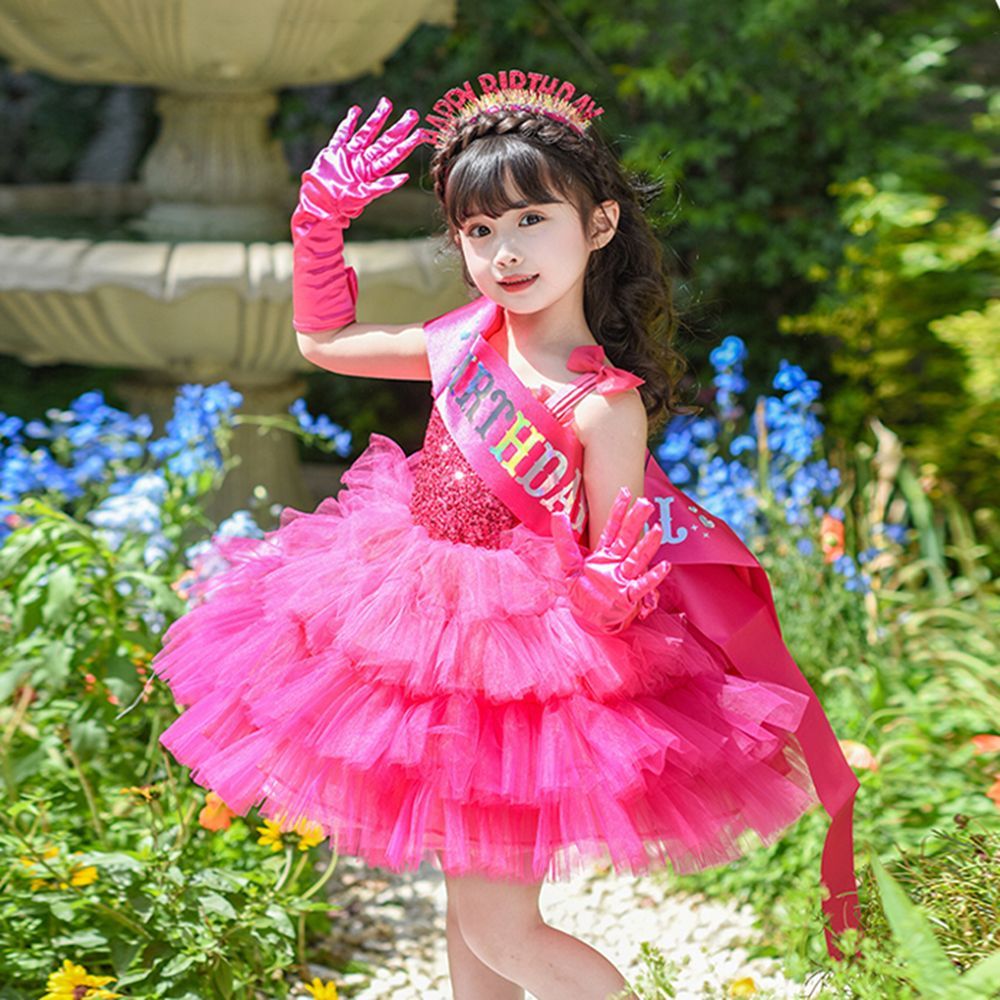 Barbie Girl Princess Dress Dress Summer Rose Red Dress Classy Puff Skirt Performance Dress 10.18 q - รูปที่ 6