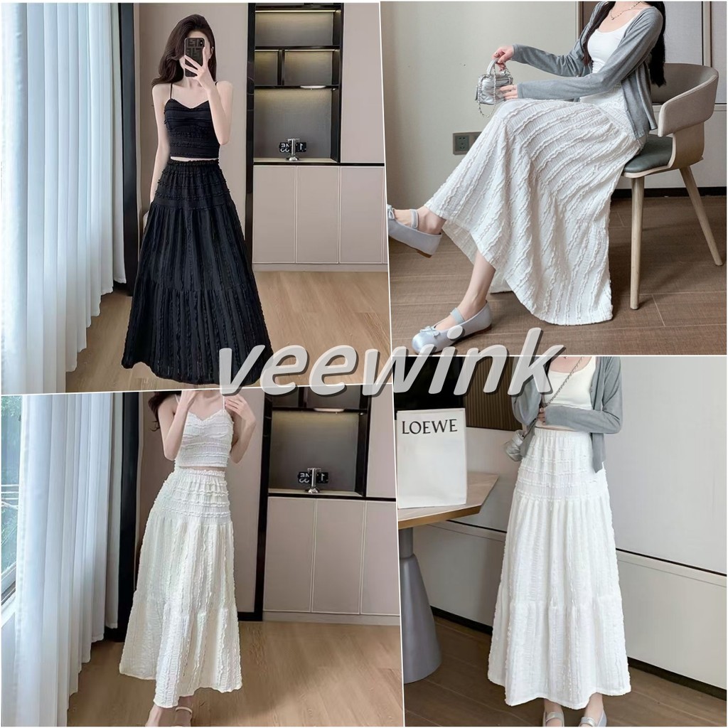 Veewink กระโปรงสไตล์น่ารัก ลายลูกไม้ เอวสูง กระโปรงชั้น A-Line เนื้อผ้าเบาบาง