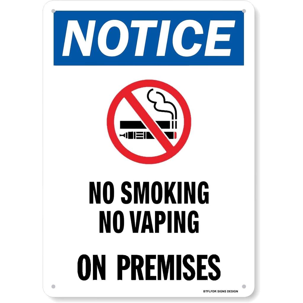 ป้ายเตือนห้ามสูบบุหรี่และ vape ขนาด 8x12 นิ้ว ทำจากอลูมิเนียม UV protected กันน้ำ ทนทานต่อสภาพอากาศ