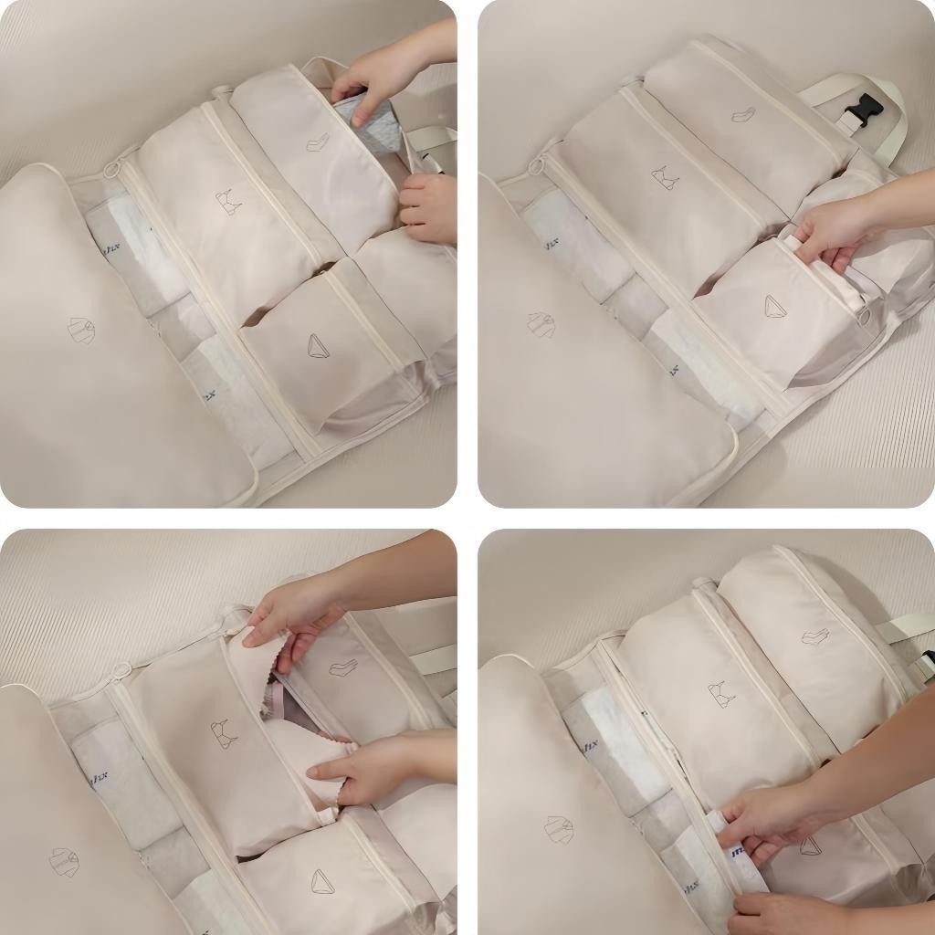 กระเป๋าจัดระเบียบแบบแขวนพับได้ 10 in 1 สำหรับใส่สิ่งของจำเป็นในชีวิตประจำวันและเสื้อผ้า กระเป๋าจัดระเบียบการเดินทาง - รูปที่ 6