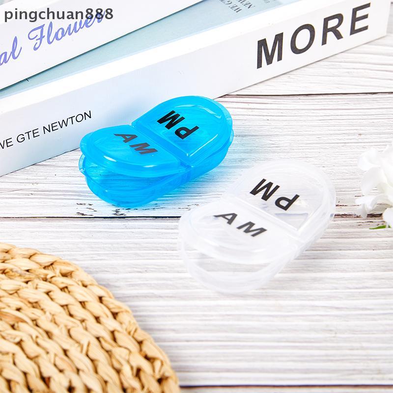 Pingchuan888 2 กริดกันน้ํา Pill Organizer แบบพกพารูปไข่กล่องยาคอนเทนเนอร์ทุกวัน AM & PM คอนเทนเนอร์ 