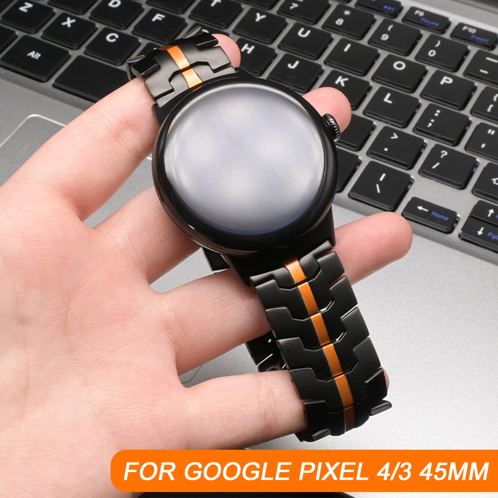 สายสแตนเลสสําหรับ Google Pixel นาฬิกา 4 45 มม.สร้อยข้อมือสายโลหะสําหรับ GOGLE พิกเซล 3 45 มม.ผู้ชายห