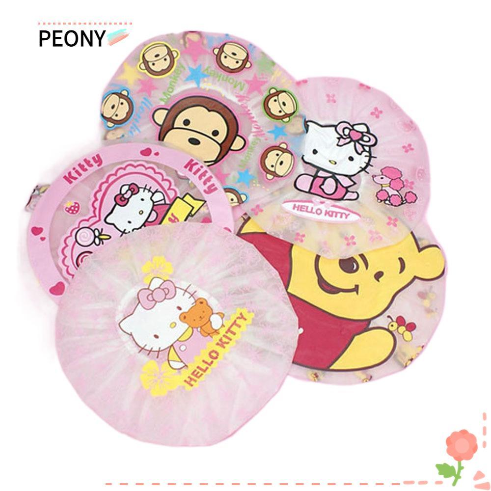 PEONYPAVILION หมวกอาบน้ําการ์ตูน, หมวกอาบน้ําผู้หญิงญี่ปุ่นกันน้ํา, น่ารัก Mickey Hello Kitty Winnie แชมพูหมวก ผลิตภัณฑ์ในห้องน้ํา