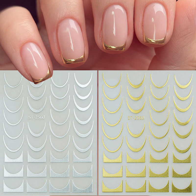 UR SUGAR Golden Silver French Line เคล็ดลับเล็บ Sticke Gradient Stripe เส้น Sliders สําหรับเล็บ Ombre ออกแบบ Self-Adhesive เล็บ Decals