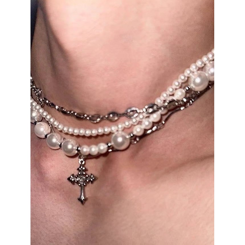 สร้อยมุก สร้อยคอ สร้อยคอมuti-Layered Pearl Choker สไตล์หวานๆและเท่ห์ สำหรับคนชอบแฟชัน