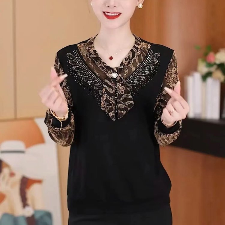 Autumn New Long-Sleeved T-shirt Younger Fashion Versatile Slimming Scarf Collar Shirt Western-Style 