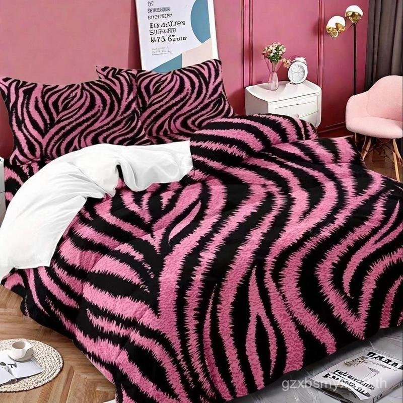Pink Zebra Printed Bedding Set, 1 Count Duvet Cover & 2 Counts Pillowcases without Filler, Comfortab