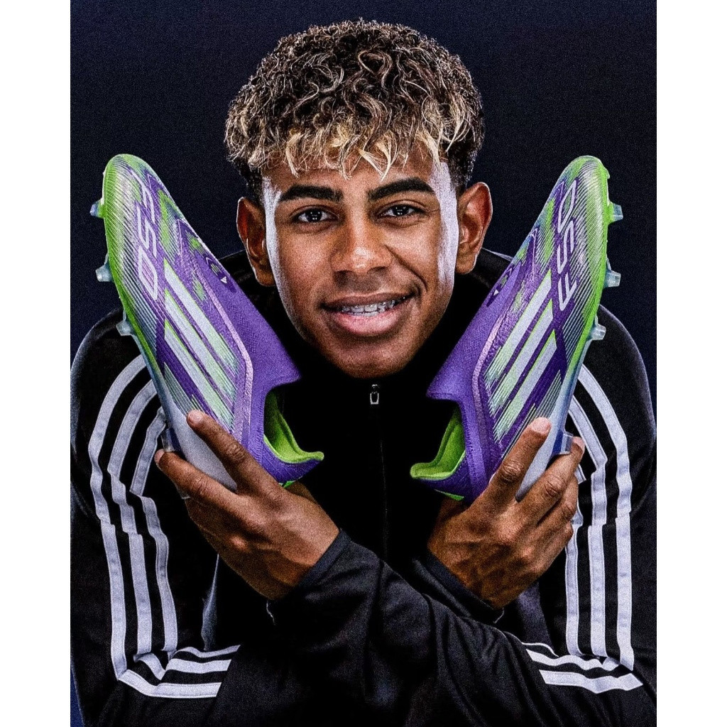 Yamal F50 FG สีม่วงสีเขียว รองเท้าฟุตบอลผู้ชาย ไซส์ 39-45 ทนทาน กันลื่น