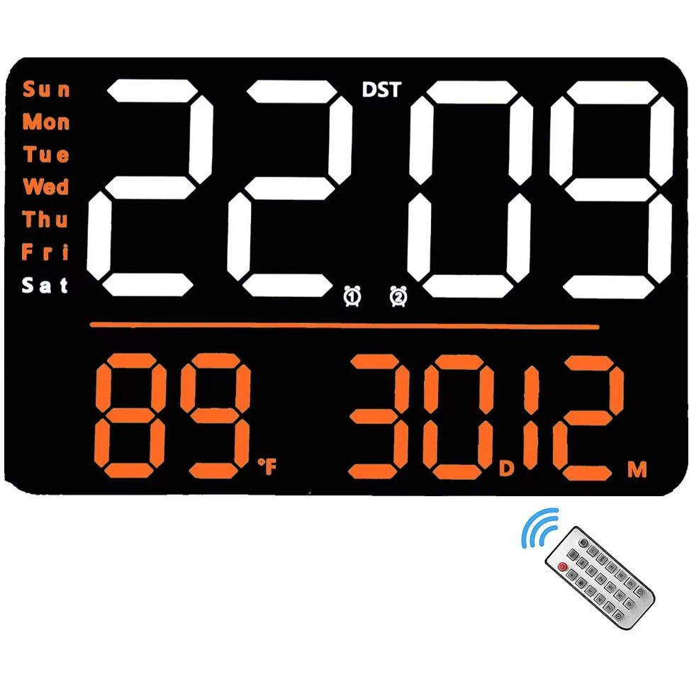 Rectangle LED Screen Alarm Clock Temperature Humidity Week Date Digital Display Wall Clock Countdown