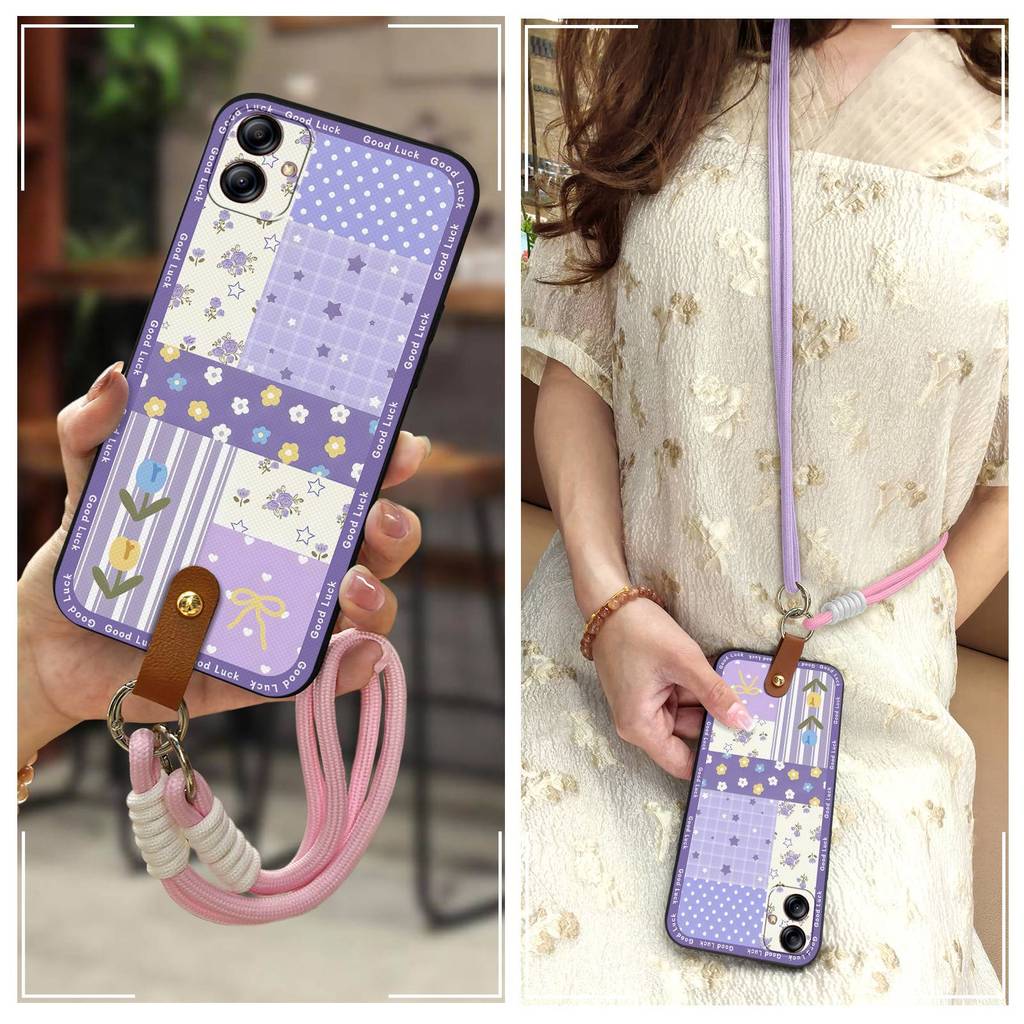 การ์ตูนป้องกันเคสโทรศัพท์สําหรับ Samsung Galaxy A04e/SM-A042F/A042M/F04/M04 แนวทแยงปกหลัง Lanyard สร
