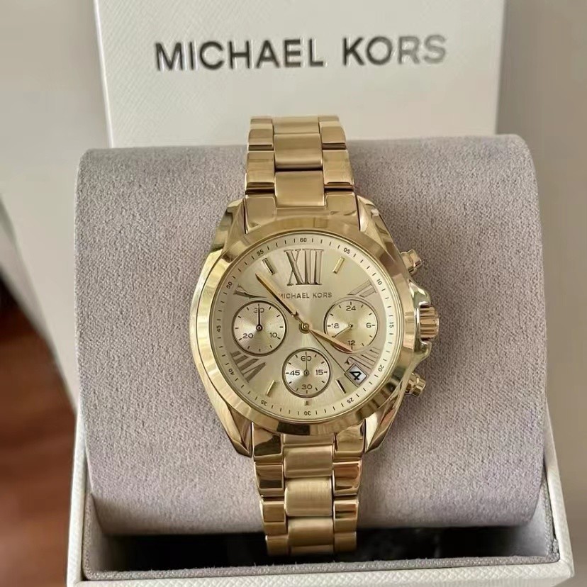 MK สไตล์ใหม่กวางสีขาวสไตล์เดียวกันนาฬิกาทองขนาดใหญ่ Retro รอบสามตา Multi-Function นาฬิกาหญิง MK6959 