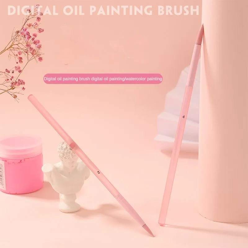 2#4# Professional Digital Oil Painting Brush Round Head Hook Line Coloring Pen 2 ชิ้น Gouache Pink A