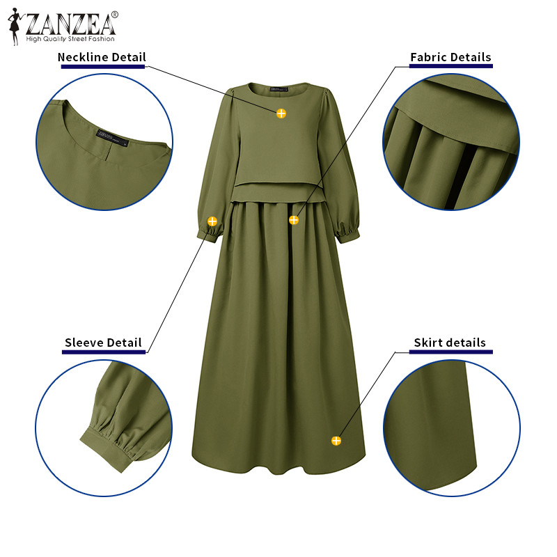 ZANZEA ชุดเดรสผู้หญิง สไตล์เกาหลี ฤดูใบไม้ร่วง คอว่าว แขนปกติ แบบ A-line — صورة 7