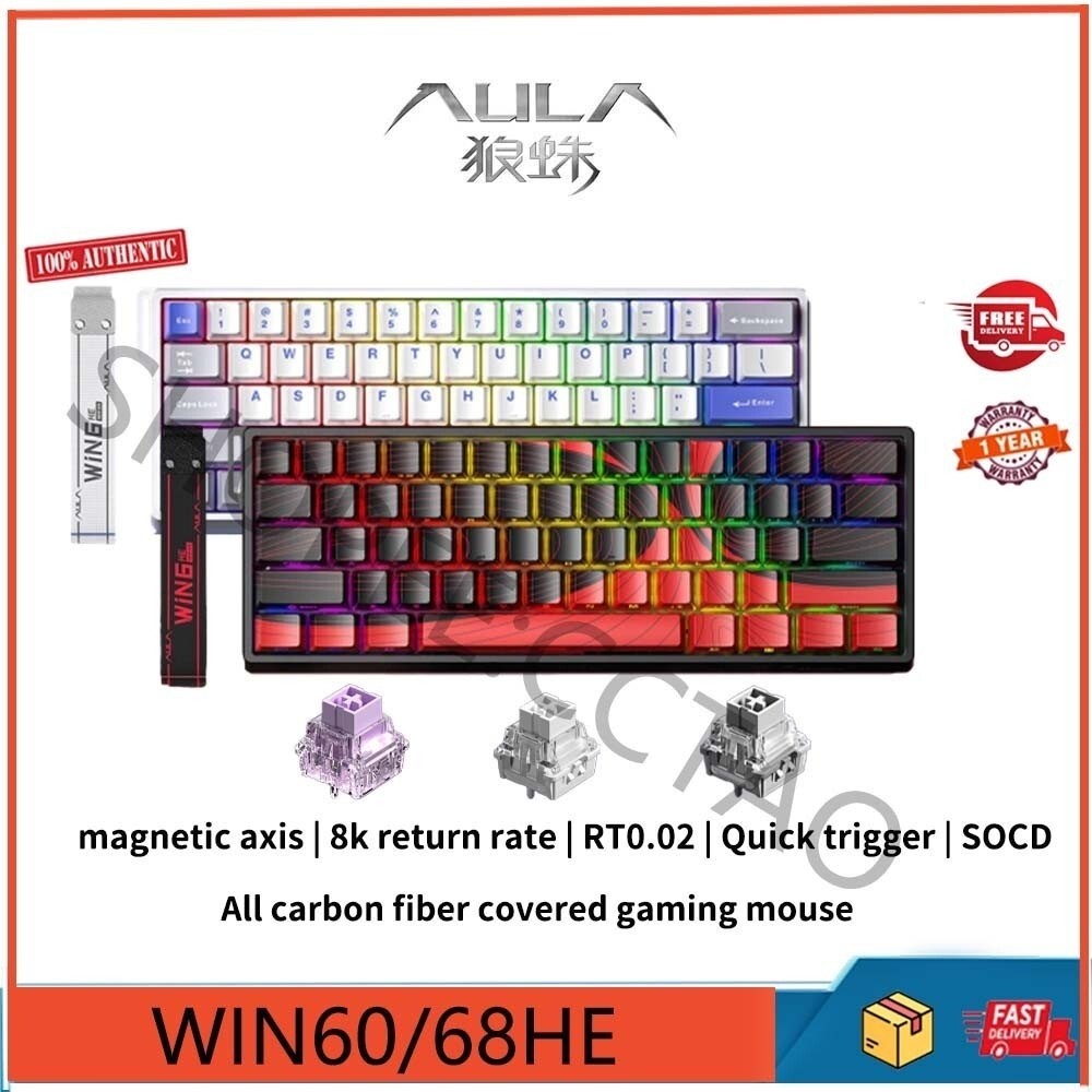 AULA WiN 60/68HE gaming wired magnetic axis keyboard 8K return rate Supports hot swapping，RT0.02 SOC