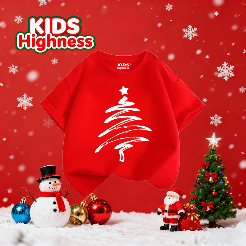 🎄(จัดส่งตลอด 24 ชั่วโมง) KIDS Highness เทศกาลคริสต์มาส เสื้อสีแดง kids คอกลม Christmas t-shirt #T47