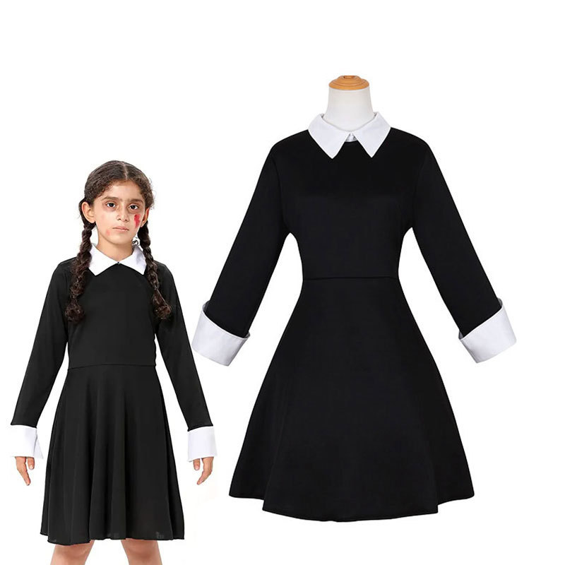 The Addams Family Cos Halloween Adams Black Dress ชุดคอสเพลย์