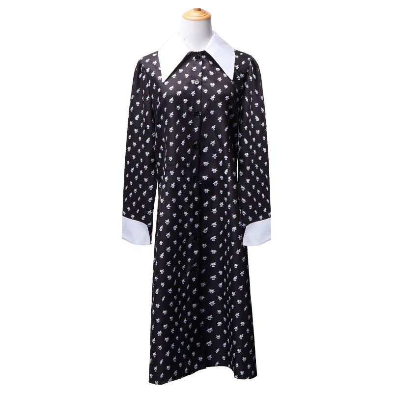The Addams Family Cos Halloween Adams Black Dress ชุดคอสเพลย์