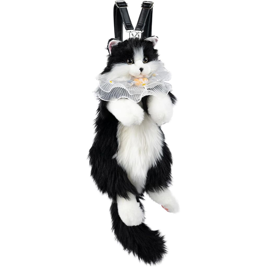 Chongker Simulation Muppet Cat Backpack, Simulation Muppet Cat Plush Toy Black White Cat, Big Black 