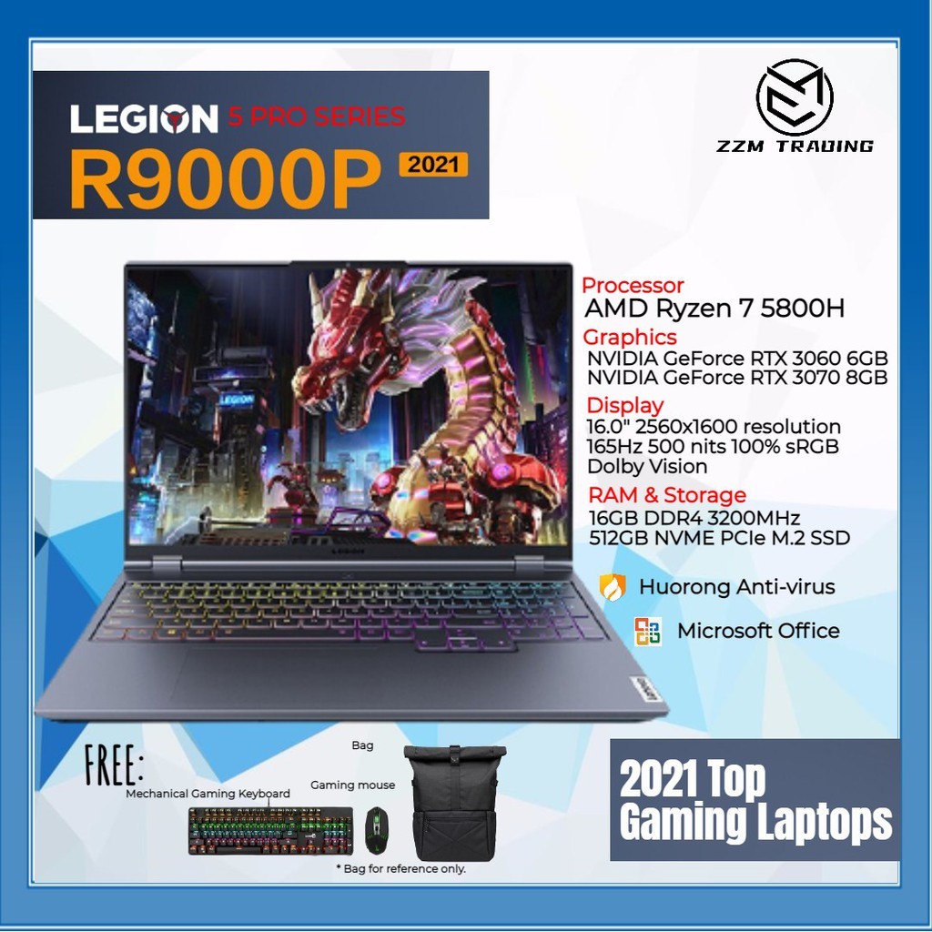 Lenovo 2021 Saviour RTX3060 แล็ปท็อป R7000/Y7000P เกมโน๊ตบุ๊ค Light Chase Y9,000P