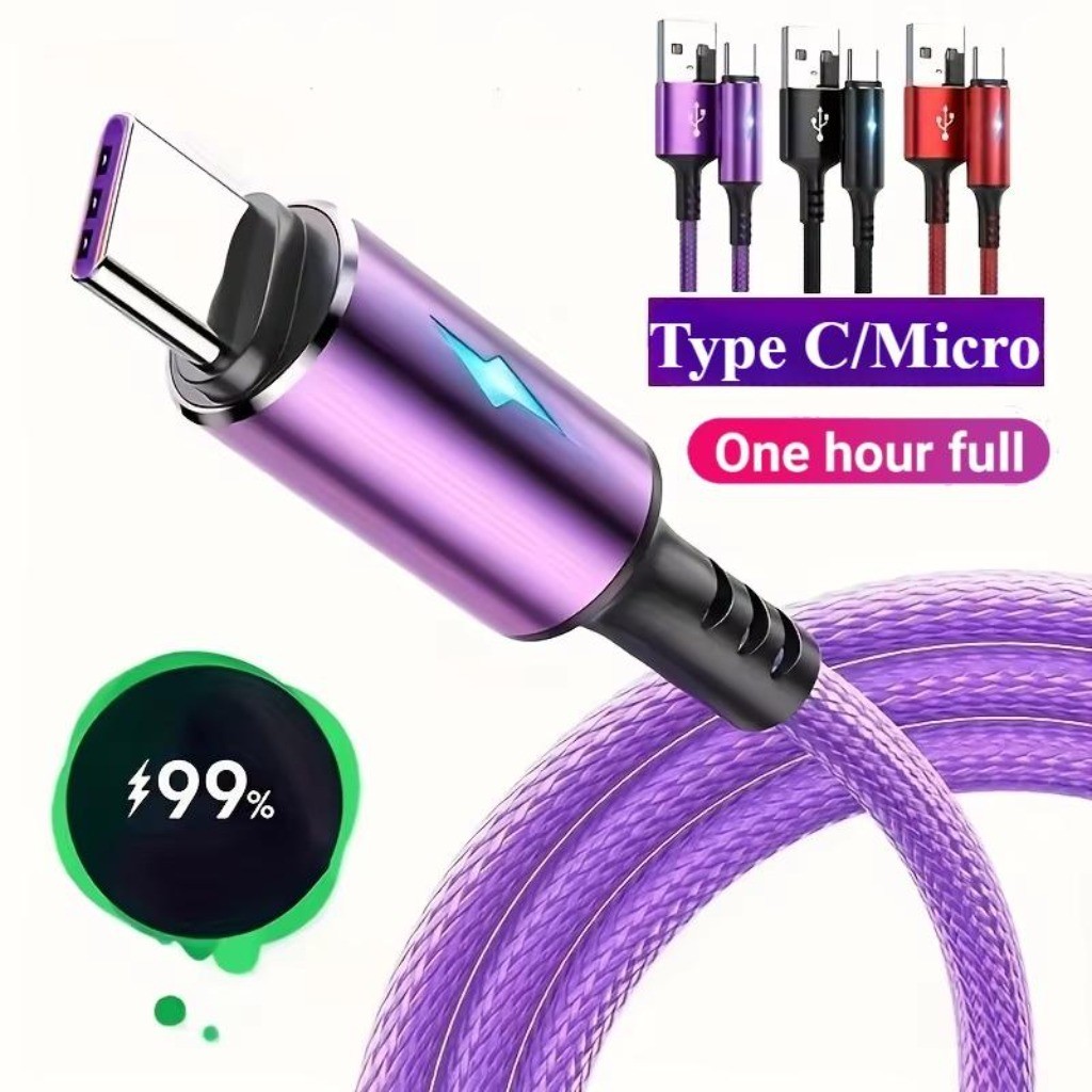 1.2M สายชาร์จเร็ว 5A พร้อมไฟแสดงสถานะ LED สายชาร์สําหรับ Android Micro USB/Type C/ไอ-โฟน สายชาร์จแอนดรอยด์ การส่งข้อมูล