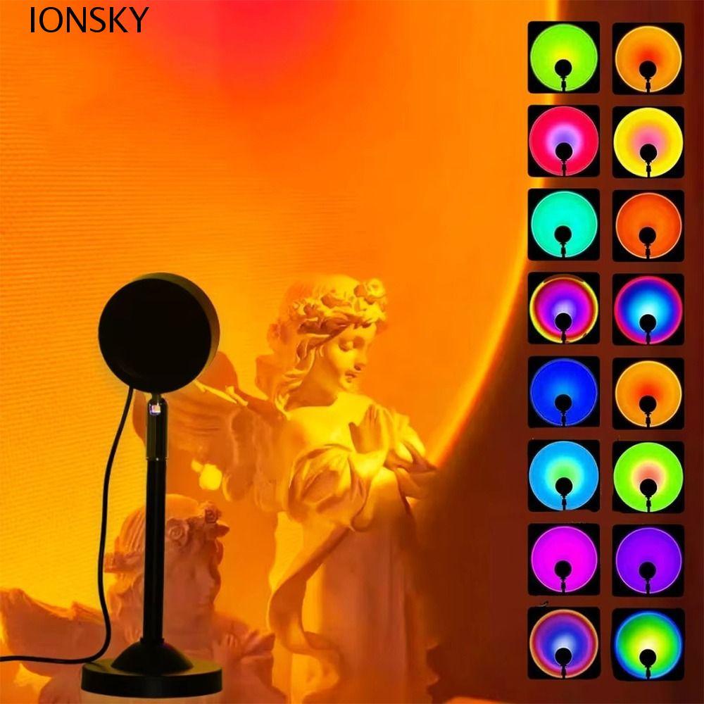 IONSKY Sunset Projection Lamp, รีโมทคอนโทรล Vibrant Spectrum LED Sunset Lamp, Ambient Light หมุนนีออ