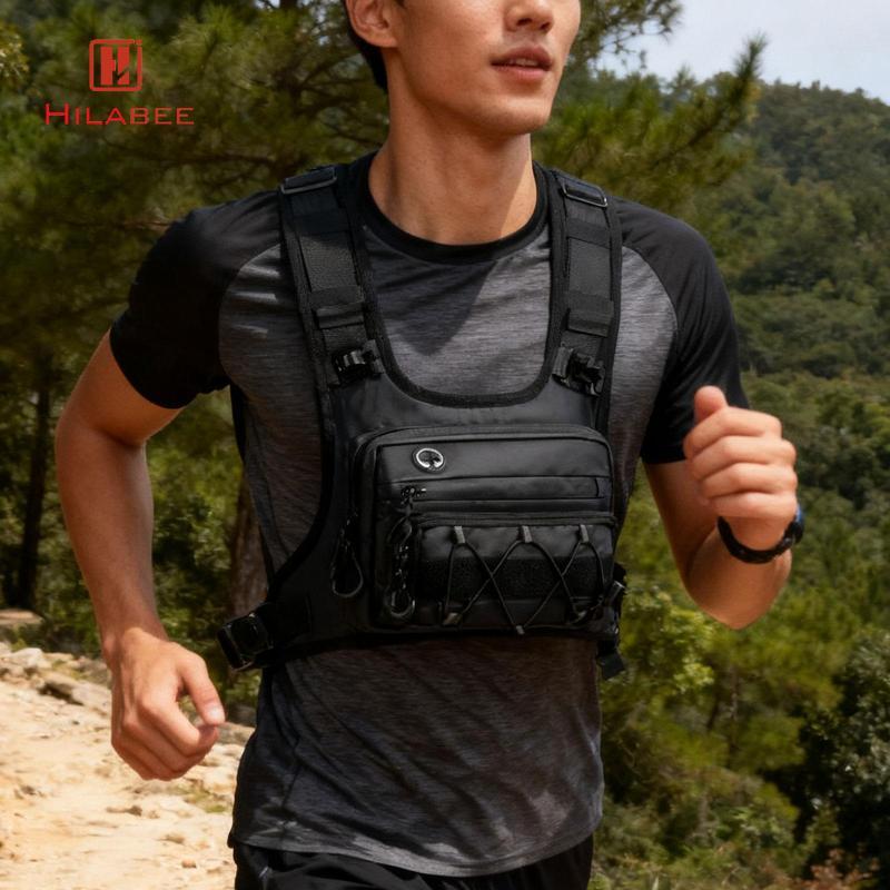 HILABEE กลางแจ้งกระเป๋าหน้าอกวิ่งเสื้อกั๊กกระเป๋า,กระเป๋าBreathable Chest Rig Vest Packไนลอนสําหรับ Backpackingเดินป่าผู้ใหญ่ตกปลาCamping