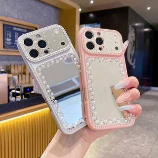 พรีเมี่ยมDrop-resistant Scratch-proof Liquid Soft Edge Glitterเพชรกระจกเคสโทรศัพท์สําหรับiPhone 11 12 13 14 15 16 17 Pro Max