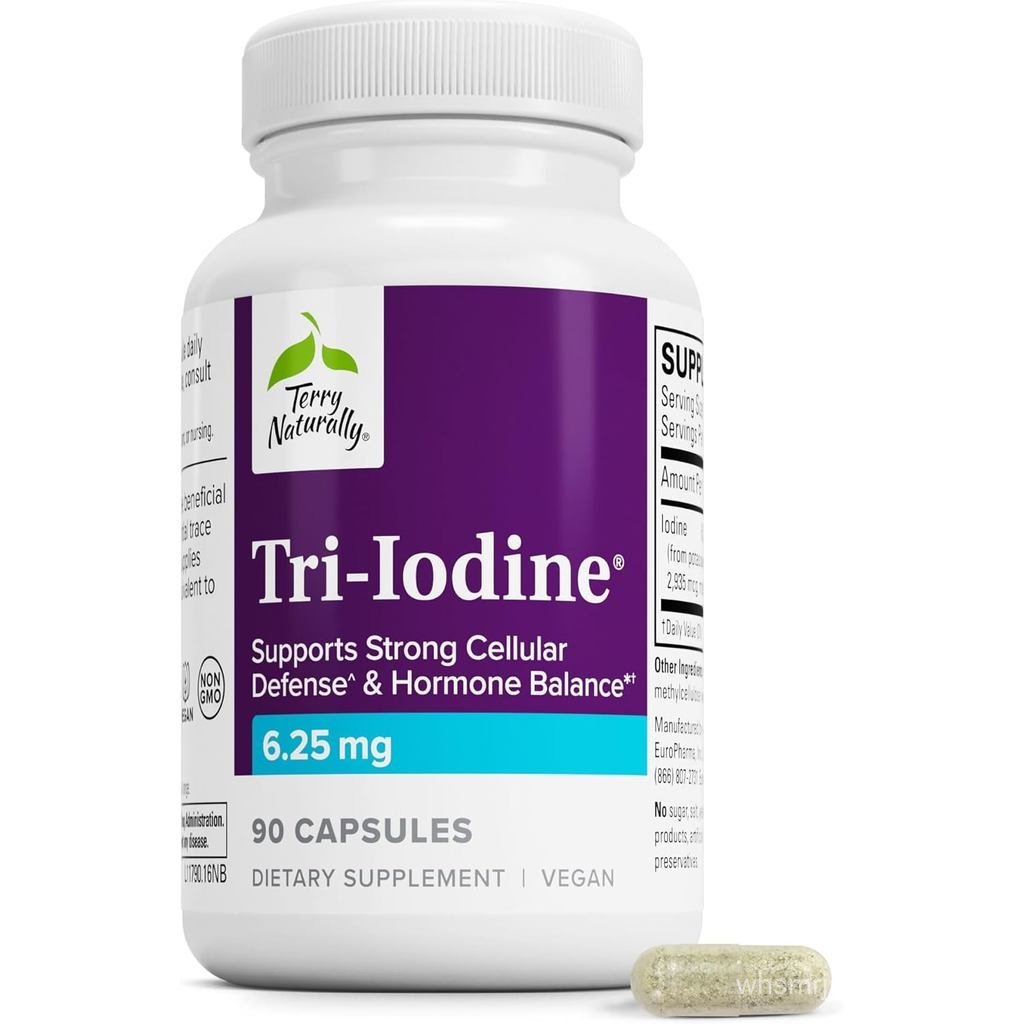 Terry Naturally Tri-Iodine - รองรับสุขภาพไทรอยด์ - Aids Hormone Balance พร้อมไอโอดีนโมเลกุลจาก Kelp 
