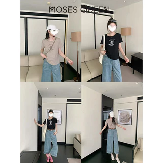 MOSESQUEEN เสื้อยืดแขนสั้นเปิดไหล่ - ผู้หญิงฤดูร้อนดีไซน์ใหม่ - เสื้อเชิ้ตเดรสสั้นกระชับสัดส่วนสไตล์อเมริกัน #63951