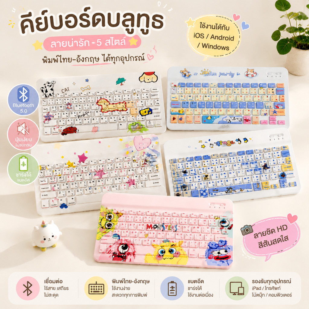คีย์บอร์ดบลูทู แท็บเล็ต usb bluetooth keyboard for ipad tablet ร้สายชาร์จได้ ร้เสียง ไอแพด เมาส์โน๊ตบุ๊ค wireless Mouse