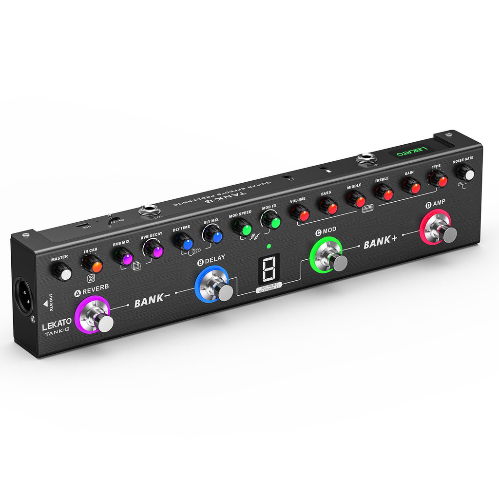 LEKATO Tank-G Multi Effects กีตาร์เหยียบ 36 Presets แก้ไขได้ 4 โมดูล Amp Chorus Delay Reverb IR CAB 
