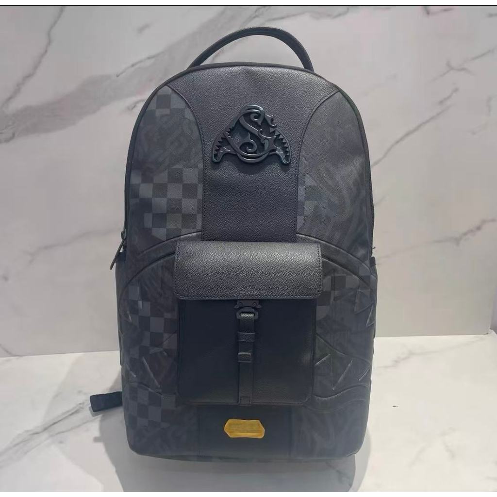SG Sprayground Shark Mouth Leather Casual Student Backpack เทรนด์แฟชั่น